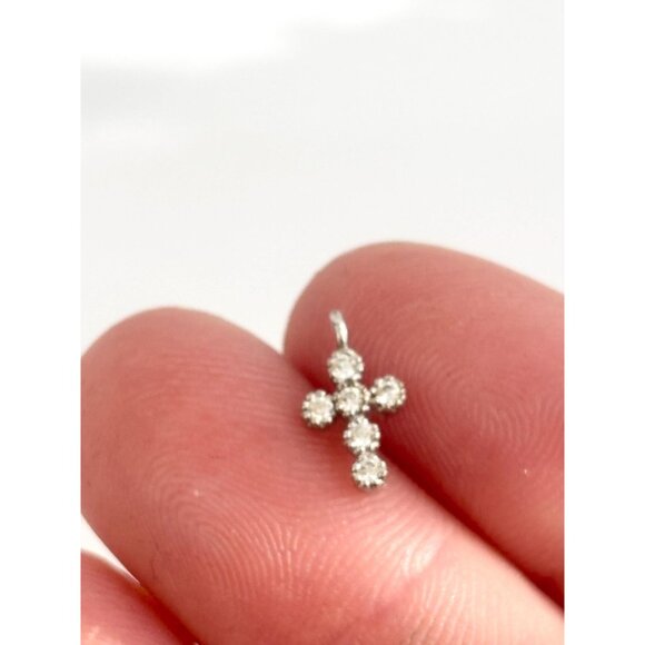 Cross Shaped CZ Accented Catholic | Christian Silver T Vintage Pendant | Charm - Picture 2 of 8